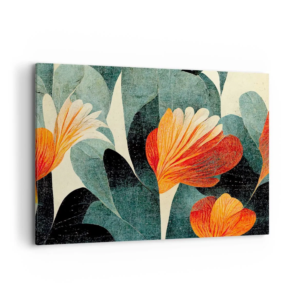 Quadro su tela - Stampe su Tela - Fiori dalle intense tonalità di arancione e verde - 100x70cm - Caldo dei tropici e fresco del verde - Decorazione murale moderna per soggiorno e camera da letto ARTTOR