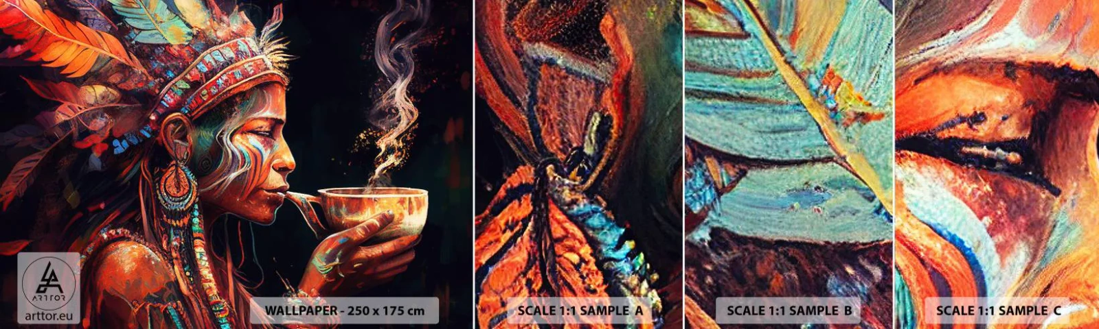 Campione di Fotomurale Adesivo Deluxe Sticker - Rituale magico - Sciamano, indiano, Ayahuasca - 100x30 cm