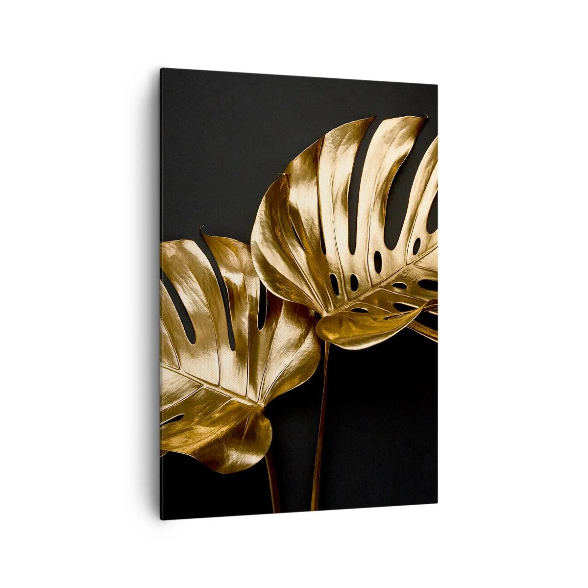 Quadro su tela - Stampe su Tela - Foglie di monstera dorate su sfondo nero - 70x100cm - I tesori della natura - Decorazione murale moderna per soggiorno e camera da letto ARTTOR