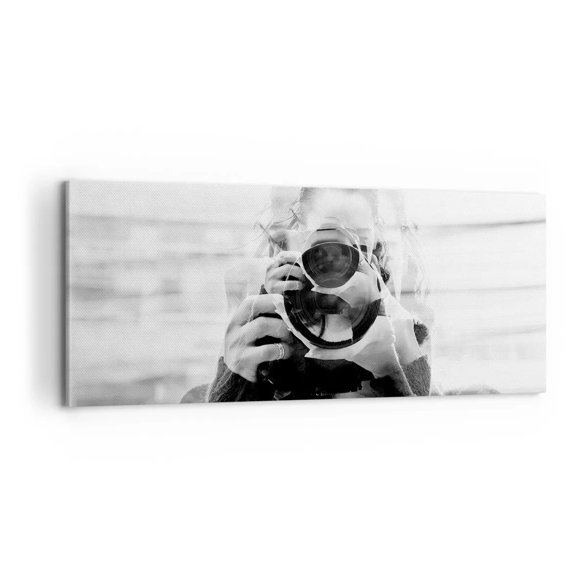 Quadro su tela - Stampe su Tela - Ritratto in bianco e nero con doppia esposizione di un fotografo - 120x50cm - Il creatore e il materiale - Decorazione murale moderna per soggiorno e camera da letto ARTTOR