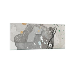 Quadro su vetro - Forme organiche in tonalità di grigio con accenti di nero e oro - 120x50cm - Composizione organica - Decorazione murale moderna per soggiorno e camera da letto ARTTOR