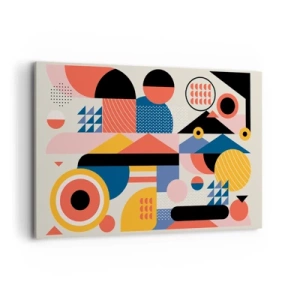 Quadro su tela - Stampe su Tela - Forme geometriche colorate in stile retrò - 120x80cm - Composizione: divertiti - Decorazione murale moderna per soggiorno e camera da letto ARTTOR