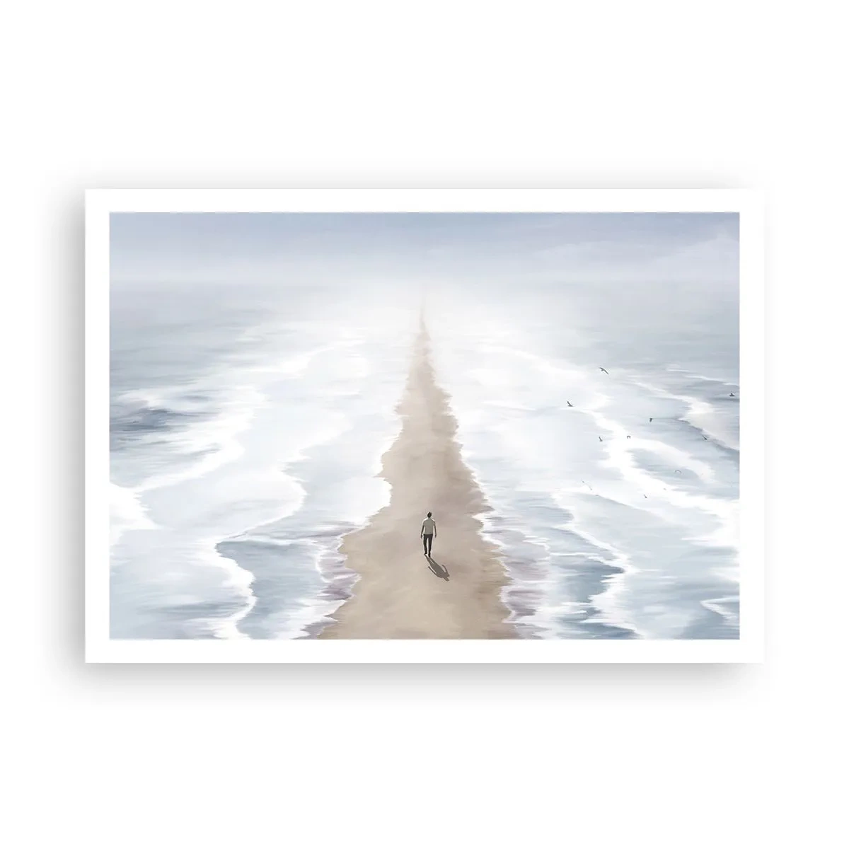 Poster - Una figura su una strada solitaria in mezzo a un vasto paesaggio acquatico - 100x70cm - Un futuro luminoso - Decorazione murale moderna per soggiorno e camera da letto ARTTOR