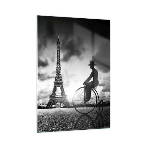 Quadro su vetro - Torre Eiffel con bicicletta retrò in bianco e nero - 50x70cm - Nostalgia della Belle Epoque - Decorazione murale moderna per soggiorno e camera da letto ARTTOR