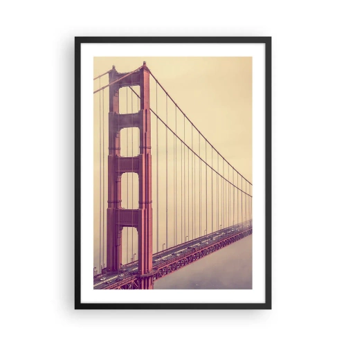 Poster in cornice nera - Golden Gate Bridge nella nebbia d'epoca - 50x70cm - Tra il cielo e la terra - Decorazione murale moderna per soggiorno e camera da letto ARTTOR