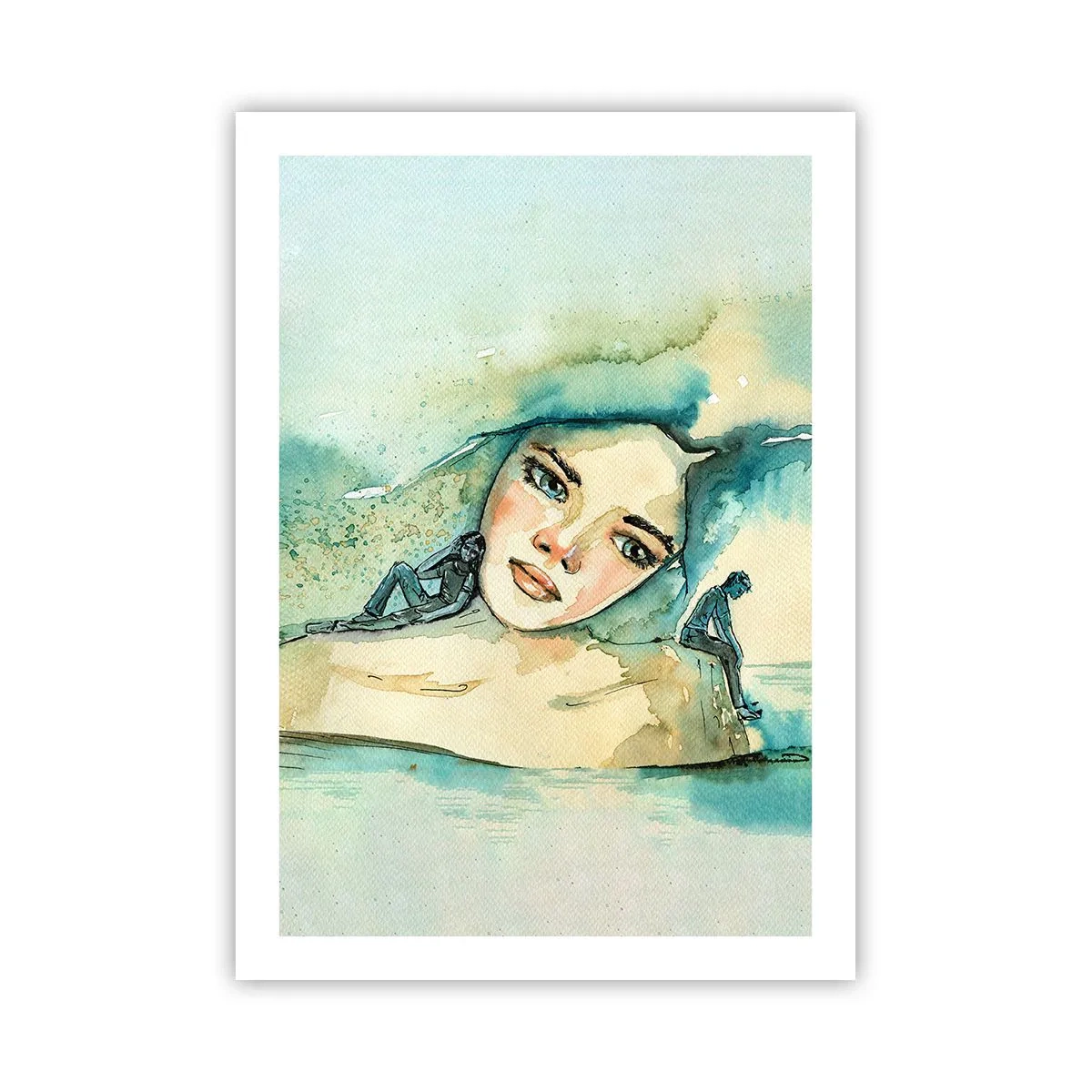 Poster - Ritratto di una donna in stile acquerello artistico - 50x70cm - Am I blue? - Decorazione murale moderna per soggiorno e camera da letto ARTTOR