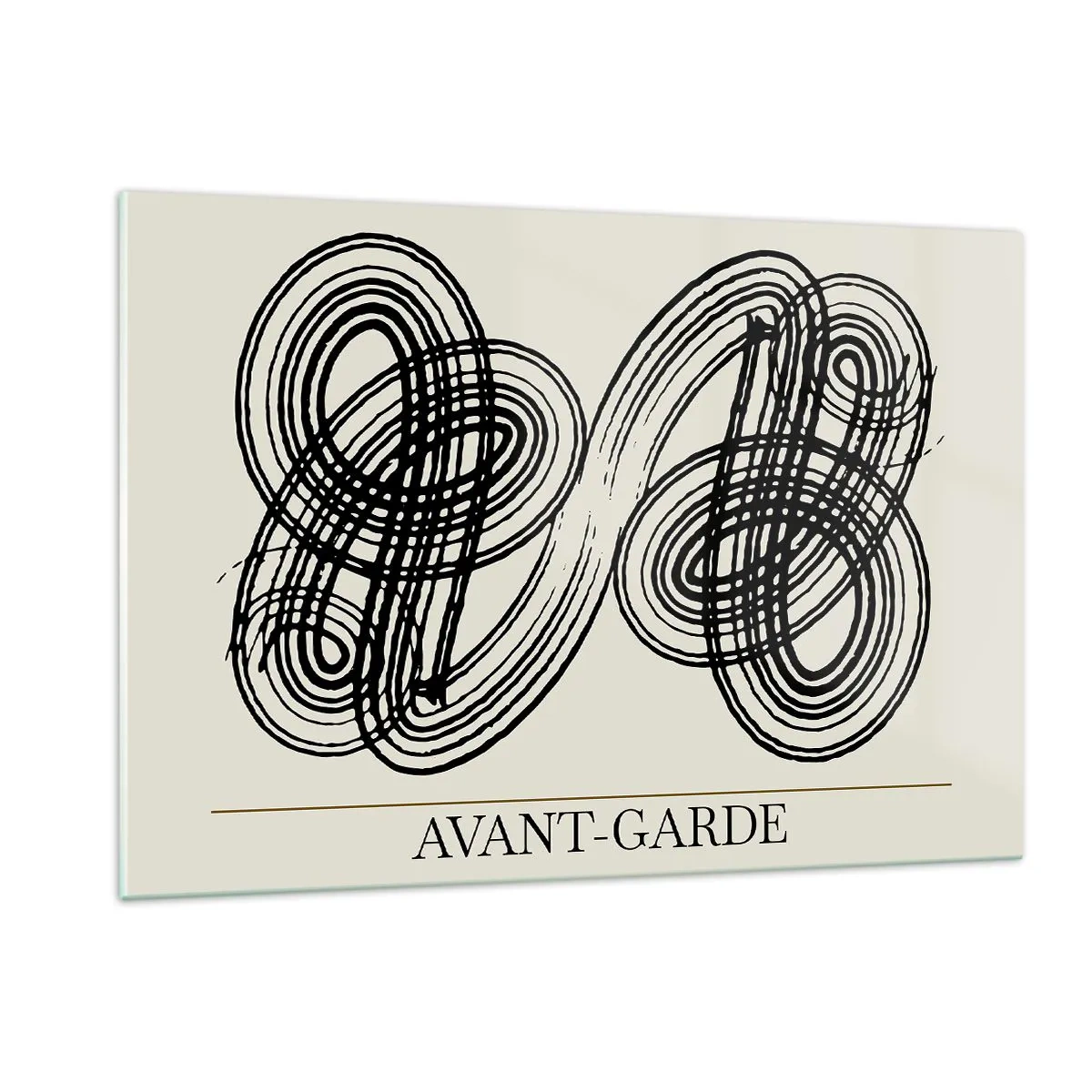 Quadro su vetro - Anelli e linee d'avanguardia neri su sfondo chiaro - 120x80cm - In tutta spontaneità - Decorazione murale moderna per soggiorno e camera da letto ARTTOR