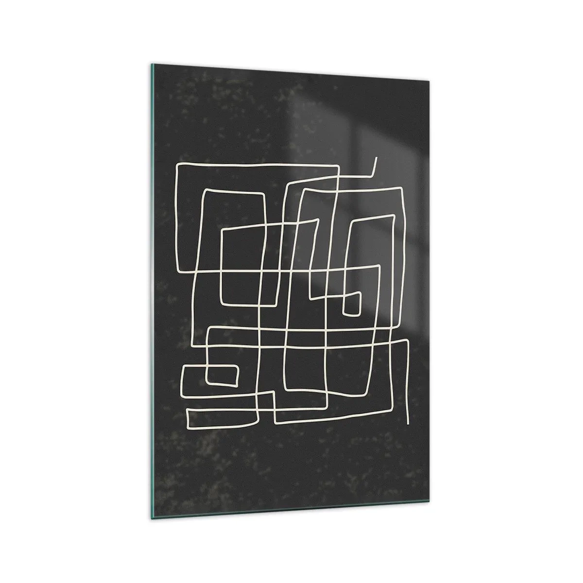 Quadro su vetro - Motivo geometrico astratto su sfondo scuro - 70x100cm - Non è così semplice - Decorazione murale moderna per soggiorno e camera da letto ARTTOR