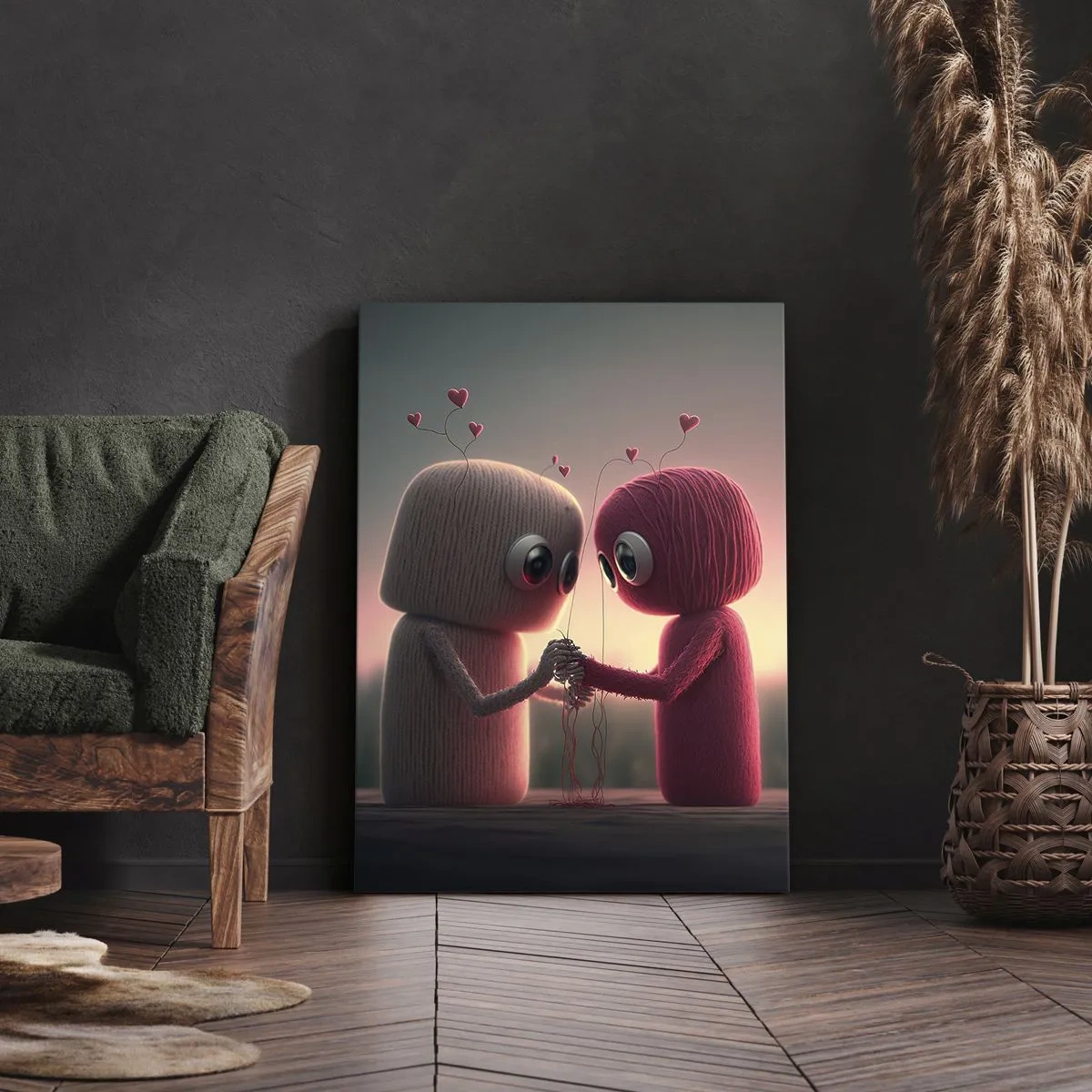 Quadro su tela - Stampe su Tela - Personaggi di filato in un'affascinante ambientazione a tema cuore - 70x100cm - Ognuno ha diritto ad amare - Decorazione murale moderna per soggiorno e camera da letto ARTTOR