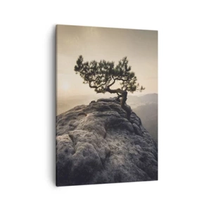 Quadro su tela - Stampe su Tela - Un albero solitario su una cima rocciosa alla luce del sole - 50x70cm - La vita vince sempre - Decorazione murale moderna per soggiorno e camera da letto ARTTOR
