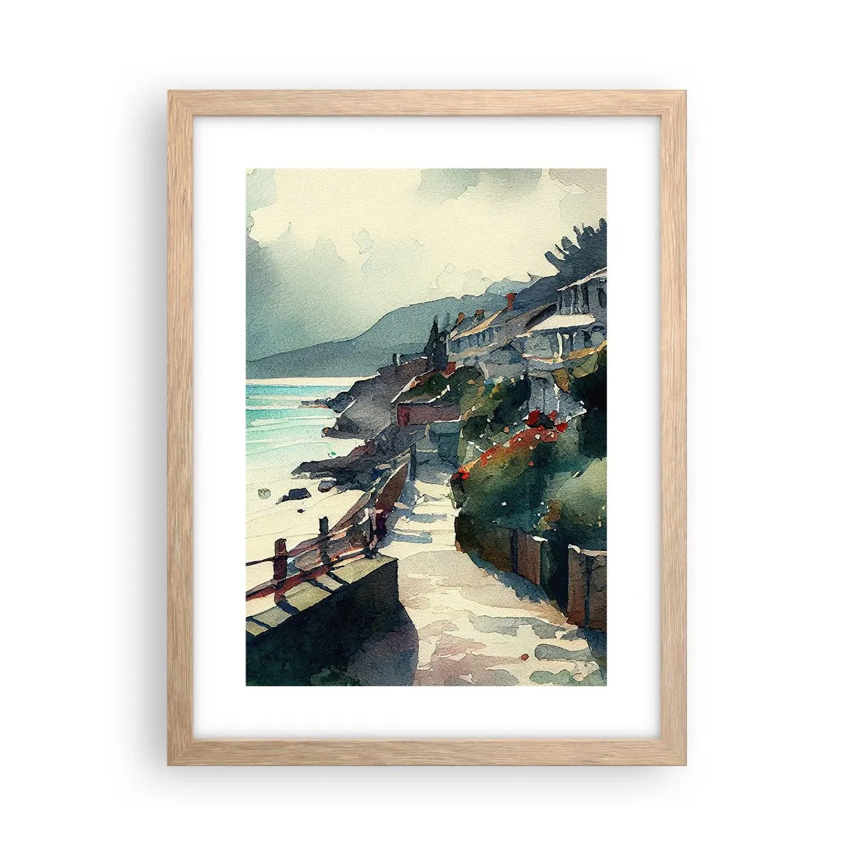 Poster in cornice rovere chiaro - Cittadina mediterranea - 30x40 cm