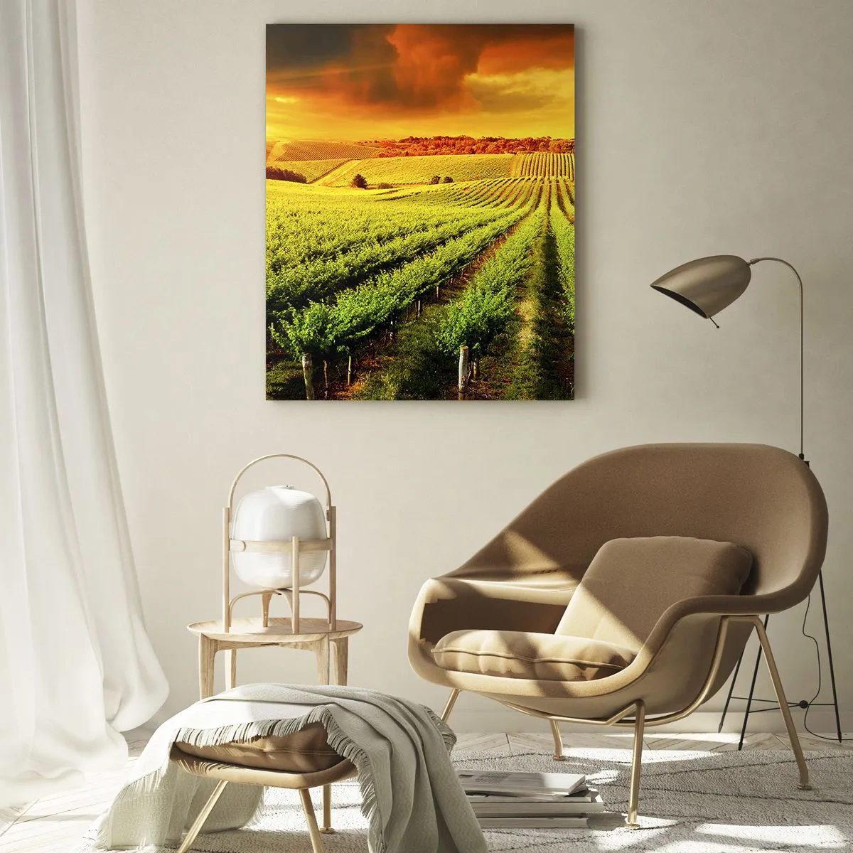 Quadro su vetro - Vigneti dorati illuminati dai raggi del sole - 80x120cm - Sotto il sole dell'Australia - Decorazione murale moderna per soggiorno e camera da letto ARTTOR