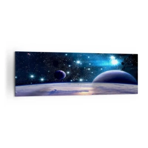 Quadro su tela - Stampe su Tela - Una vista dello spazio con pianeti e stelle - 160x50cm - Sempre da soli? - Decorazione murale moderna per soggiorno e camera da letto ARTTOR