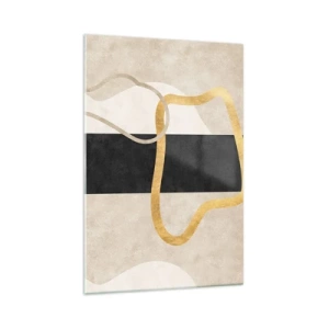 Quadro su vetro - Un design minimalista con forme ad anello in oro e nero. - 70x100cm - Forme intrecciate - Decorazione murale moderna per soggiorno e camera da letto ARTTOR