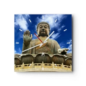 Orologio da parete - Orologio in Vetro - Una statua monumentale del Buddha contro un cielo azzurro con nuvole - 30x30cm - Vivere senza paura - Decorazione murale moderna per soggiorno e camera da letto ARTTOR