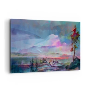 Quadro su tela - Stampe su Tela - Paesaggio montano con cielo colorato e villaggio - 120x80cm - Sotto un cielo benevolo - Decorazione murale moderna per soggiorno e camera da letto ARTTOR