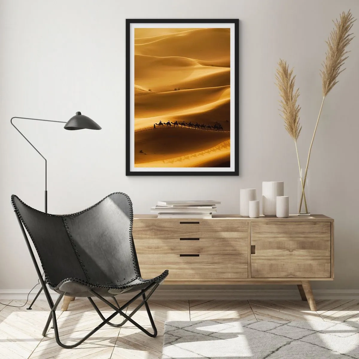 Poster in cornice nera - La carovana sulle onde del deserto - 61x91 cm
