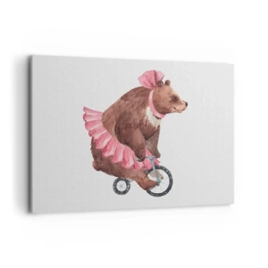 Quadro su tela - Stampe su Tela - Un orsacchiotto con una gonna rosa su una bicicletta in stile retrò - 100x70cm - Evviva il circo! - Decorazione murale moderna per soggiorno e camera da letto ARTTOR