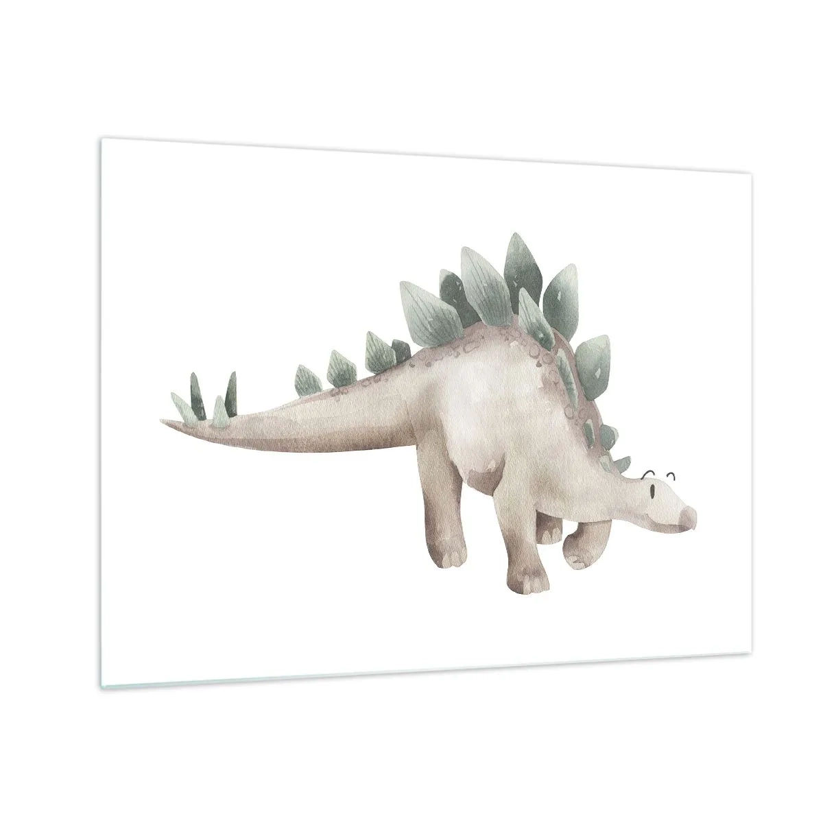 Quadro su vetro - Un simpatico dinosauro dai colori pastello su sfondo bianco - 70x50cm - Sono vostro amico - Decorazione murale moderna per soggiorno e camera da letto ARTTOR