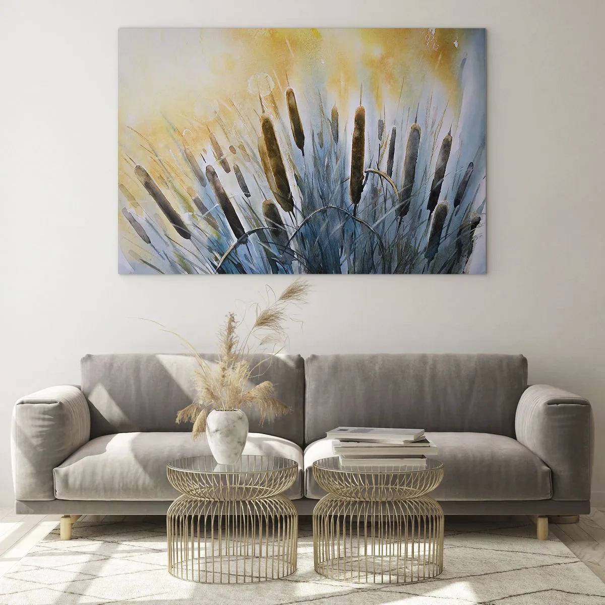Quadro su vetro - Tife dipinte contro un cielo soleggiato - 100x70cm - Fresco dell'acqua, calore del sole - Decorazione murale moderna per soggiorno e camera da letto ARTTOR