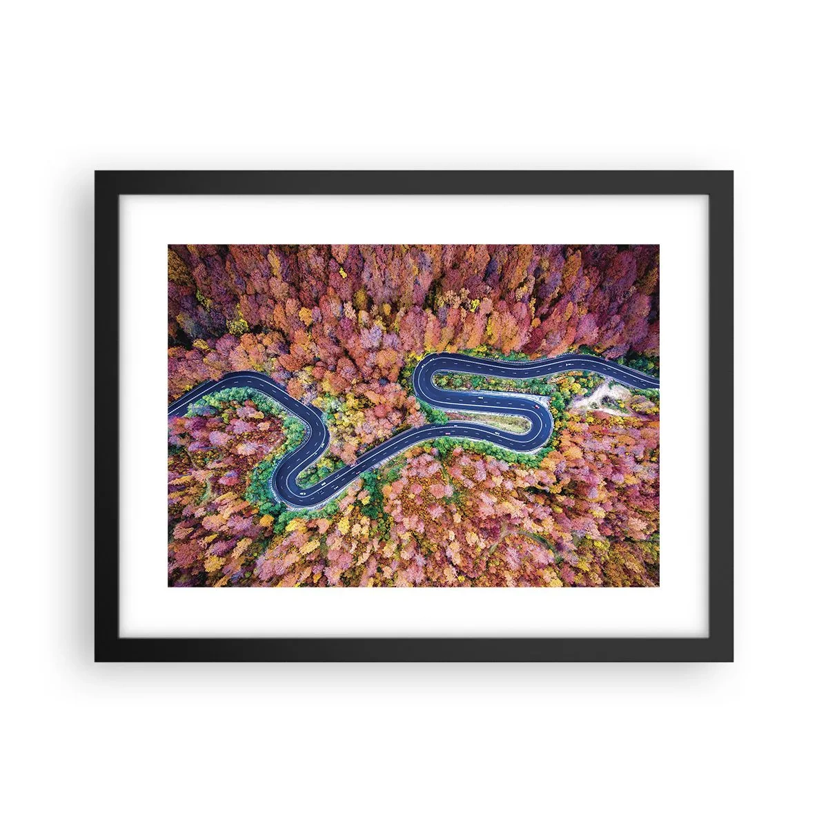 Poster in cornice nera - Via tortuosa attraverso il bosco - 40x30 cm