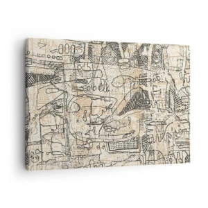 Quadro su tela - Stampe su Tela - Motivi astratti e linee su uno sfondo beige - 70x50cm - In attesa di essere decifrato - Decorazione murale moderna per soggiorno e camera da letto ARTTOR