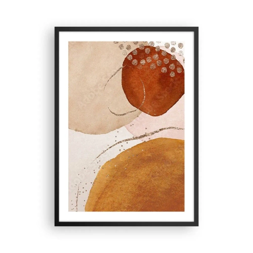 Poster in cornice nera - Forme astratte nei toni del beige, marrone e oro - 50x70cm - Rotondità e movimento - Decorazione murale moderna per soggiorno e camera da letto ARTTOR