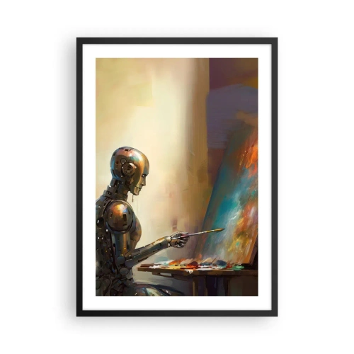 Poster in cornice nera - Robot pittore al cavalletto in stile futuristico - 50x70cm - L'arte del futuro - Decorazione murale moderna per soggiorno e camera da letto ARTTOR
