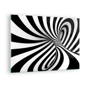 Quadro su vetro - Una spirale bianca e nera che crea un effetto spaziale dinamico. - 70x50cm - Composizione: spazio danzante - Decorazione murale moderna per soggiorno e camera da letto ARTTOR