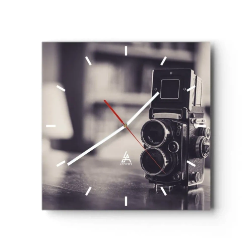 Orologio da parete - Orologio in Vetro - Macchina fotografica antica in bianco e nero - 30x30cm - La magia delle vecchie fotografie - Decorazione murale moderna per soggiorno e camera da letto ARTTOR