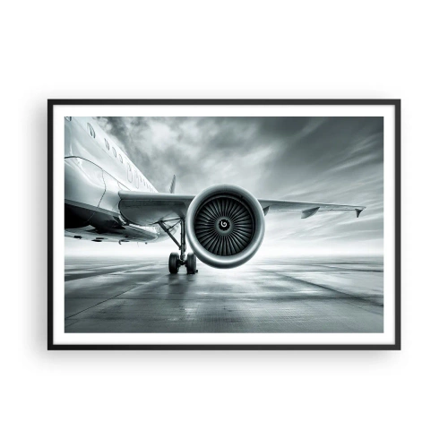 Poster in cornice nera - Il motore a reazione di un aereo sulla pista - 100x70cm - C'è la forza! - Decorazione murale moderna per soggiorno e camera da letto ARTTOR