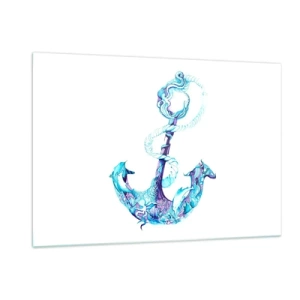 Quadro su vetro - Ancora con motivi nautici in stile artistico - 120x80cm - La confidente dei segreti del mare - Decorazione murale moderna per soggiorno e camera da letto ARTTOR