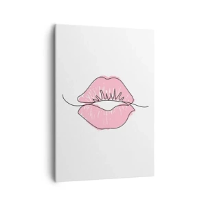 Quadro su tela - Stampe su Tela - Disegno minimalista delle labbra in una tonalità rosa - 50x70cm - Pronti al bacio? - Decorazione murale moderna per soggiorno e camera da letto ARTTOR