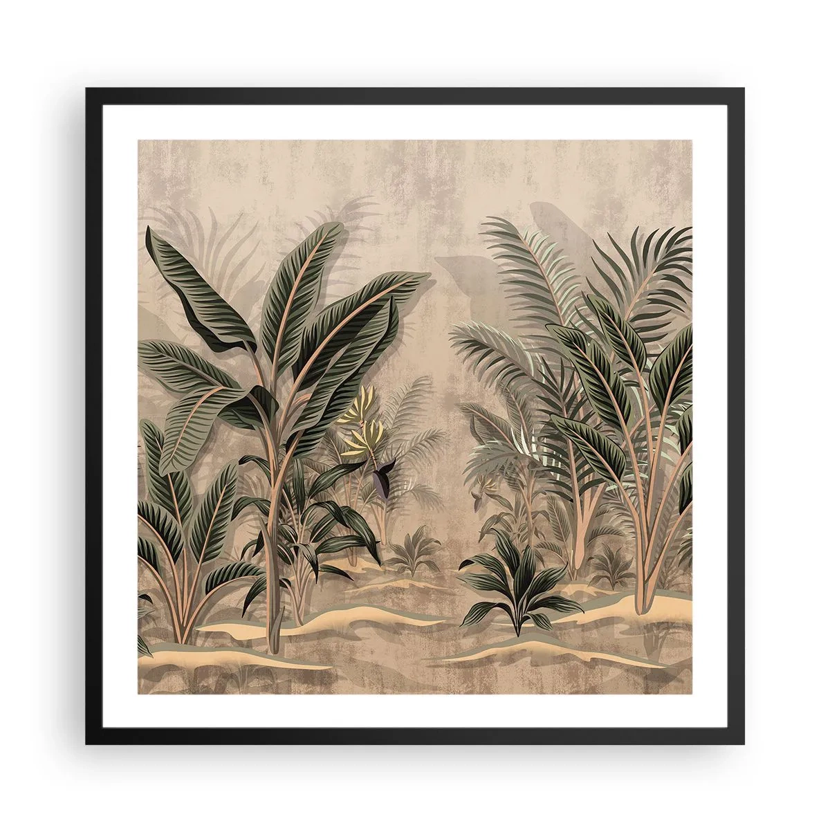 Poster in cornice nera - Incisione in stile coloniale - 60x60 cm