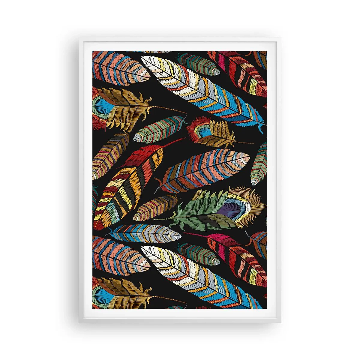 Poster in cornice bianca - Il carnevale degli uccelli - 70x100 cm