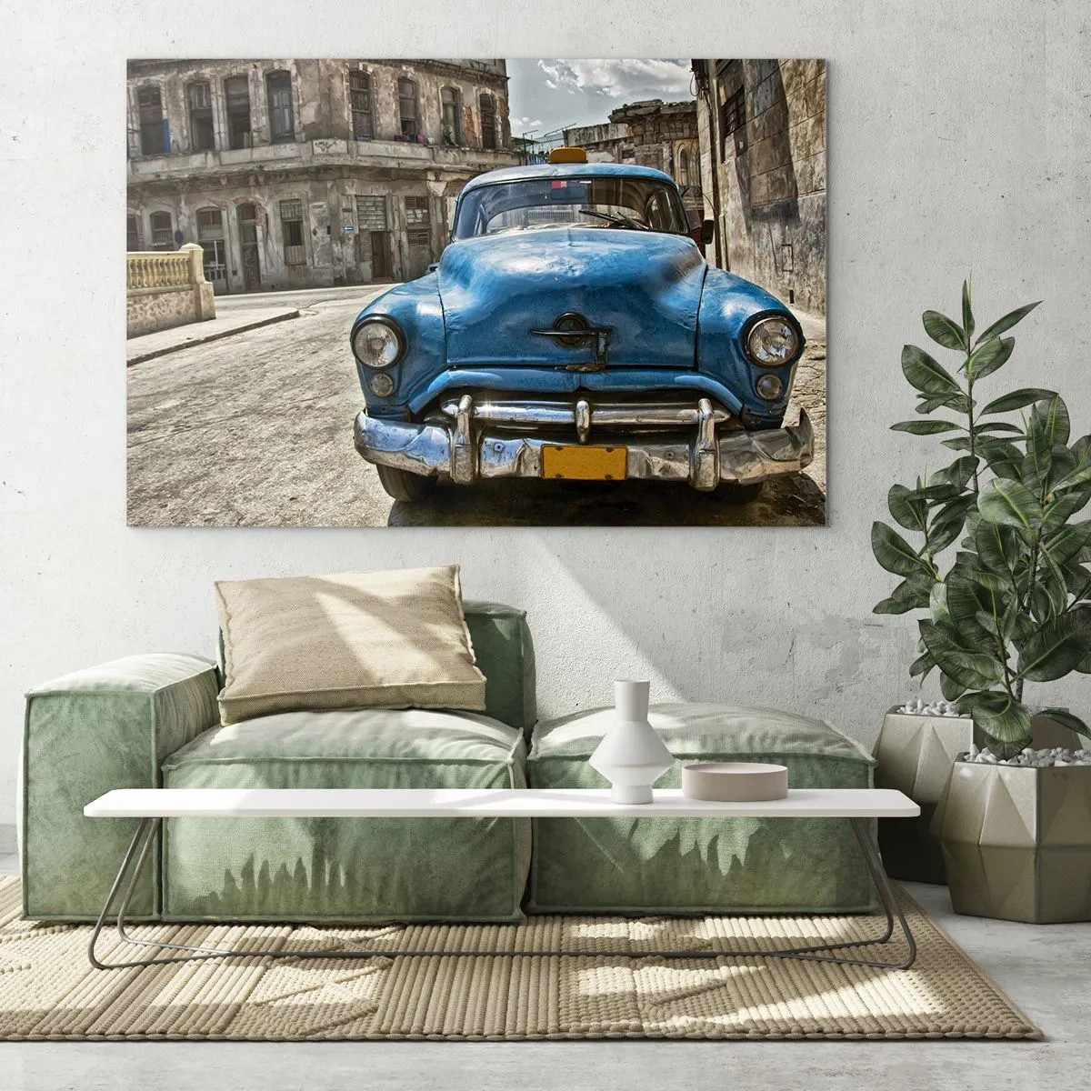 Quadro su vetro - Auto d'epoca cubana per le strade dell'Avana - 70x50cm - Antico è bello - Decorazione murale moderna per soggiorno e camera da letto ARTTOR
