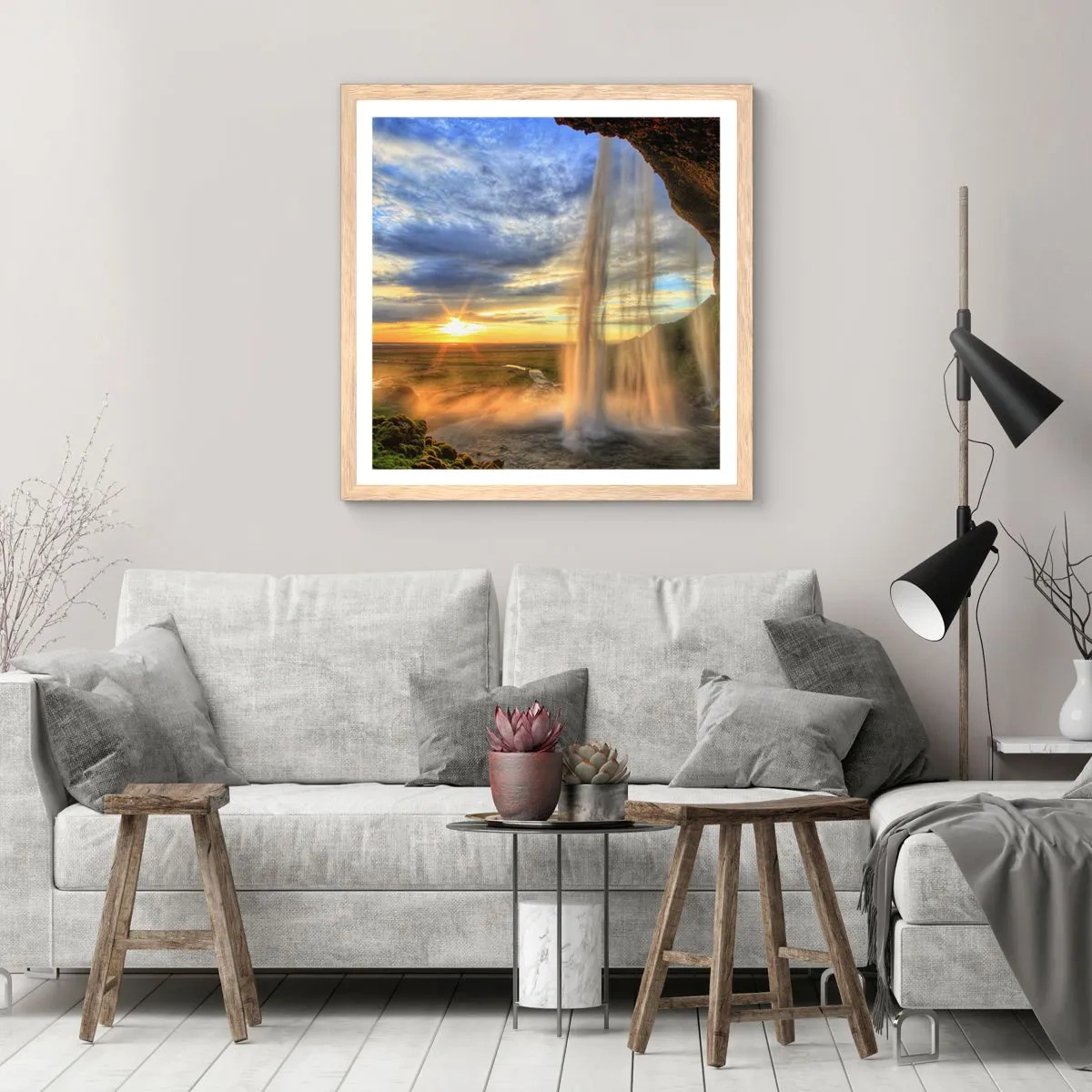 Poster in cornice rovere chiaro - Il mondo dietro una tenda di gocce - 30x30 cm