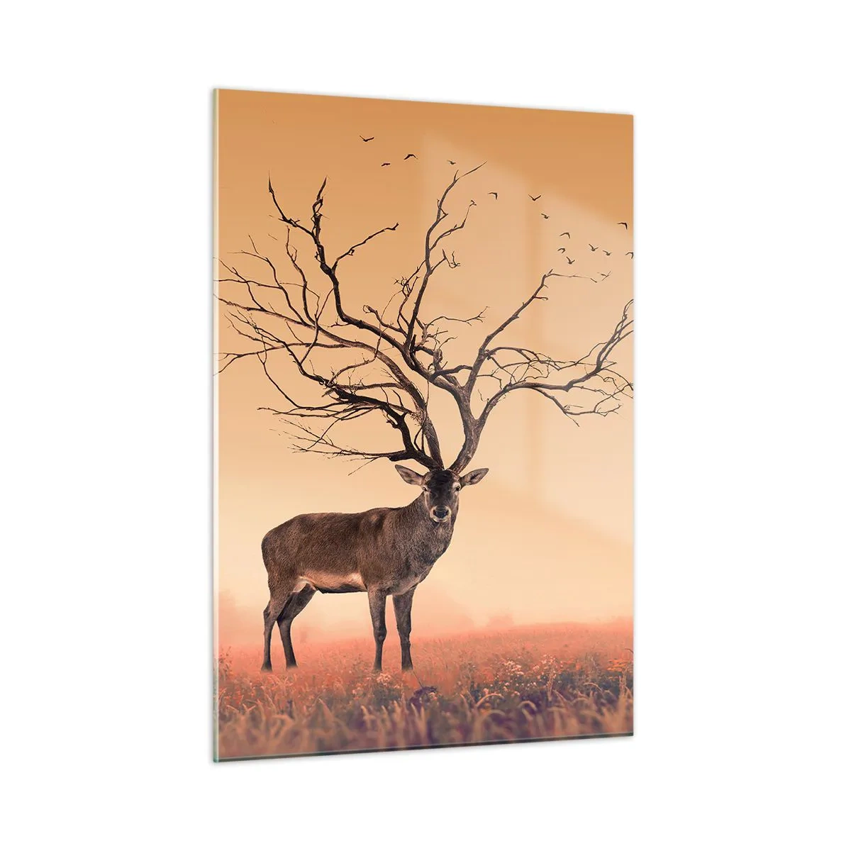 Quadro su vetro - Illustrazione di un cervo con un albero come corna - 50x70cm - L'Antico Cervo, eterno spirito del bosco - Decorazione murale moderna per soggiorno e camera da letto ARTTOR