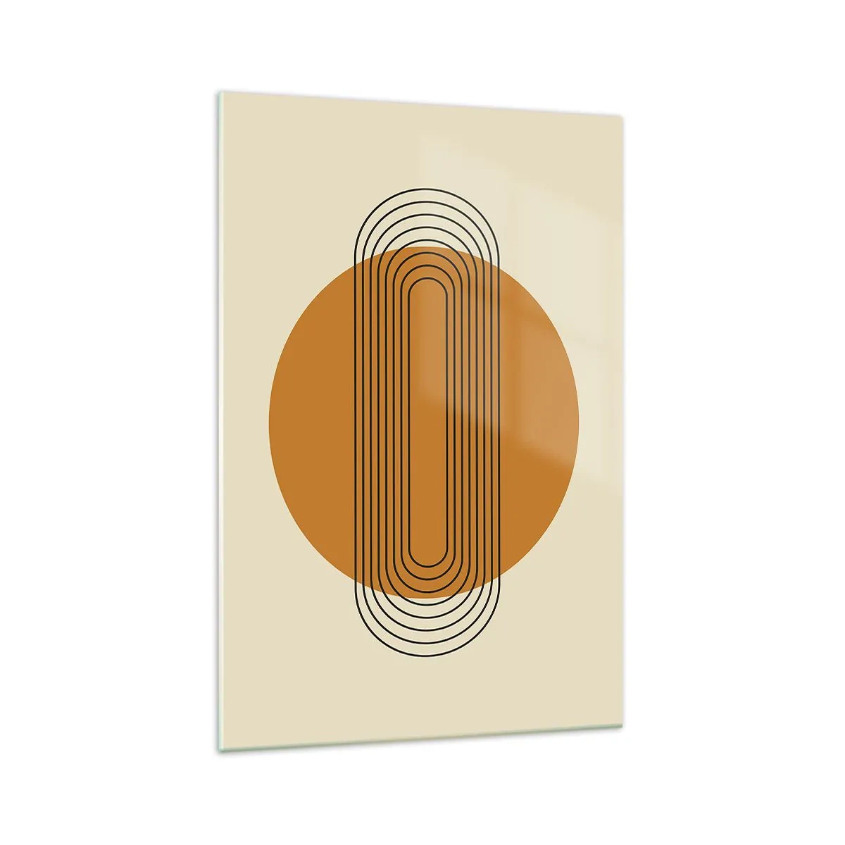 Quadro su vetro - Motivo geometrico con cerchi e linee arancioni - 70x100cm - Piano perfetto - Decorazione murale moderna per soggiorno e camera da letto ARTTOR