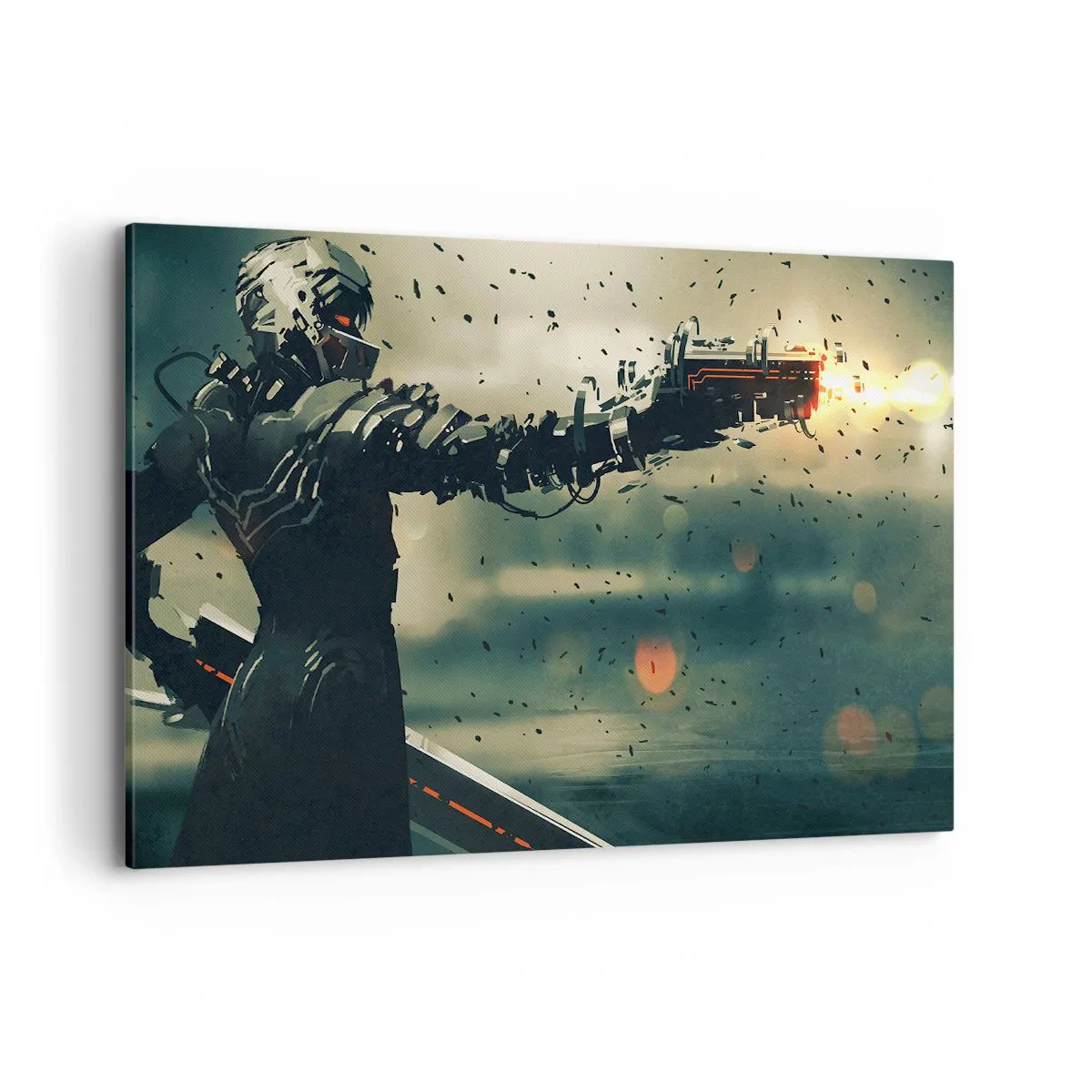 Quadro su tela - Stampe su Tela - Guerriero cibernetico con armi futuristiche - 100x70cm - L'arma assassina: il tuo Terminator - Decorazione murale moderna per soggiorno e camera da letto ARTTOR