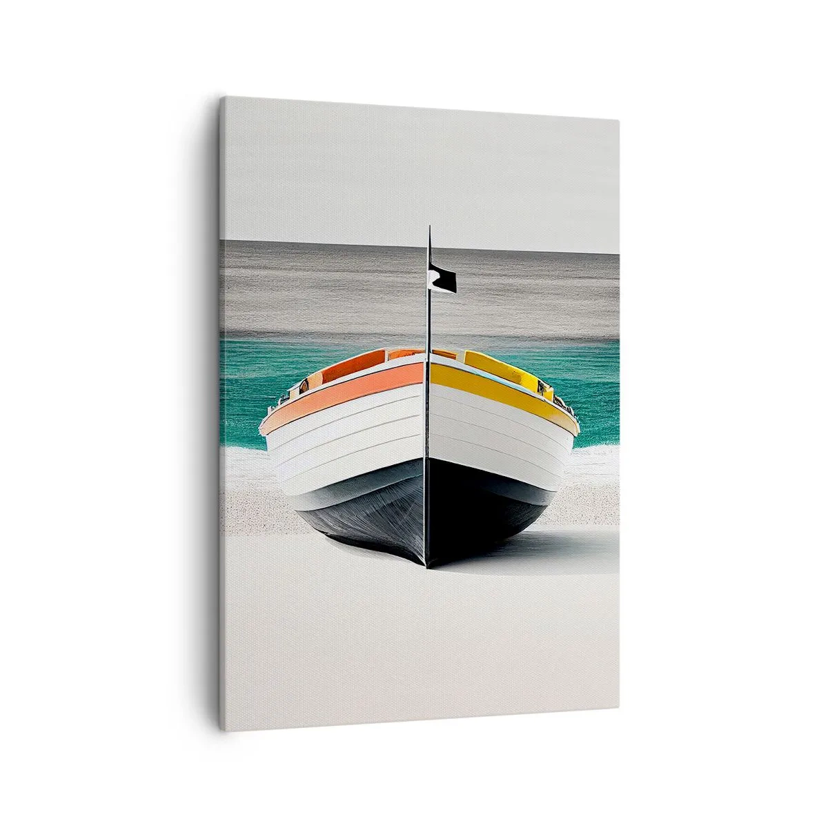 Quadro su tela - Stampe su Tela - Una barca sulla spiaggia con un mare turchese sullo sfondo - 50x70cm - Al suo posto - Decorazione murale moderna per soggiorno e camera da letto ARTTOR