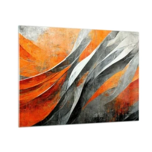 Quadro su vetro - Striature astratte nelle tonalità dell'arancione e del grigio - 70x50cm - Caldo e freddo - Decorazione murale moderna per soggiorno e camera da letto ARTTOR