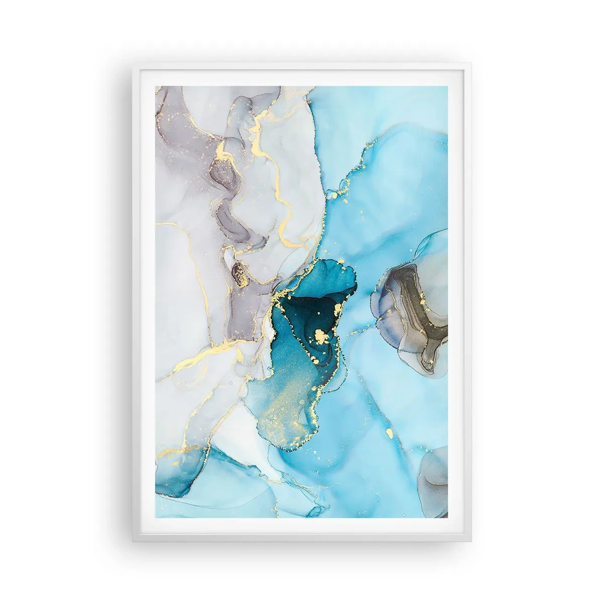 Poster in cornice bianca - Studio di incontro tra grigio e turchese - 70x100 cm