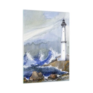 Quadro su vetro - Un faro in riva al mare in tempesta in stile acquerello - 50x70cm - Contro il buio e le burrasche - Decorazione murale moderna per soggiorno e camera da letto ARTTOR