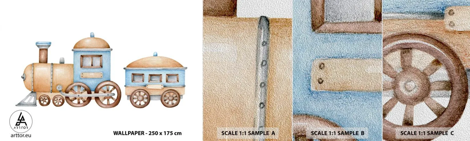 Campione di Fotomurale Premium Sand - Fermo alla stazione... - Bambini, Treno, retrò - 100x30 cm