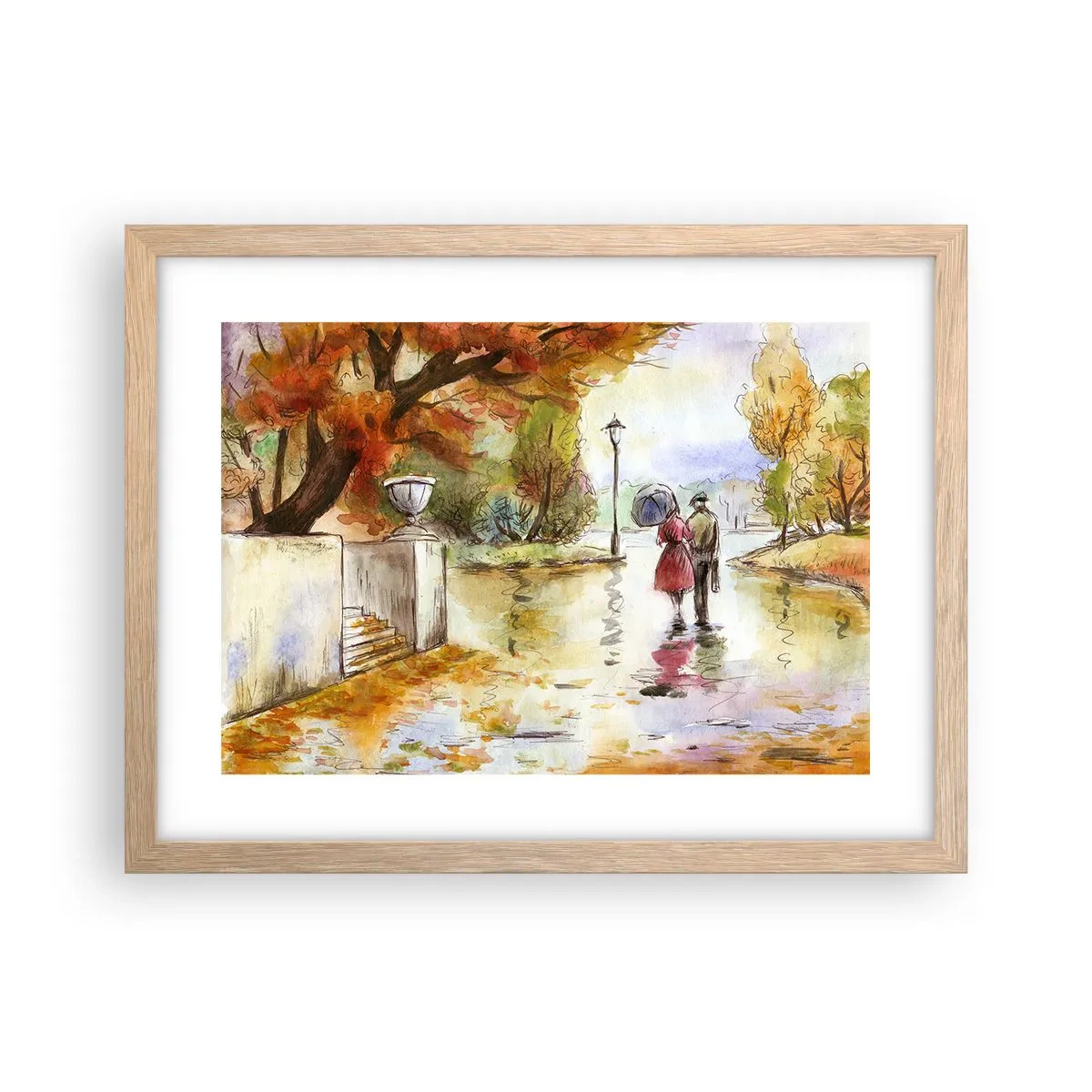 Poster in cornice rovere chiaro - Autunno romantico nel parco - 40x30 cm