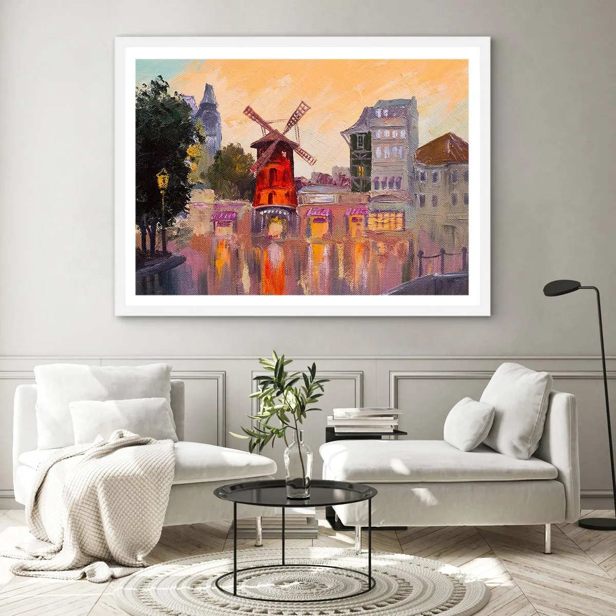 Poster in cornice bianca - Le icone di Parigi: il Moulin Rouge - 100x70 cm