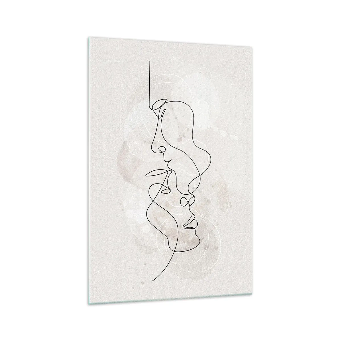 Quadro su vetro - Contorno astratto di due volti su uno sfondo chiaro - 70x100cm - Intrecciati in un abbraccio - Decorazione murale moderna per soggiorno e camera da letto ARTTOR