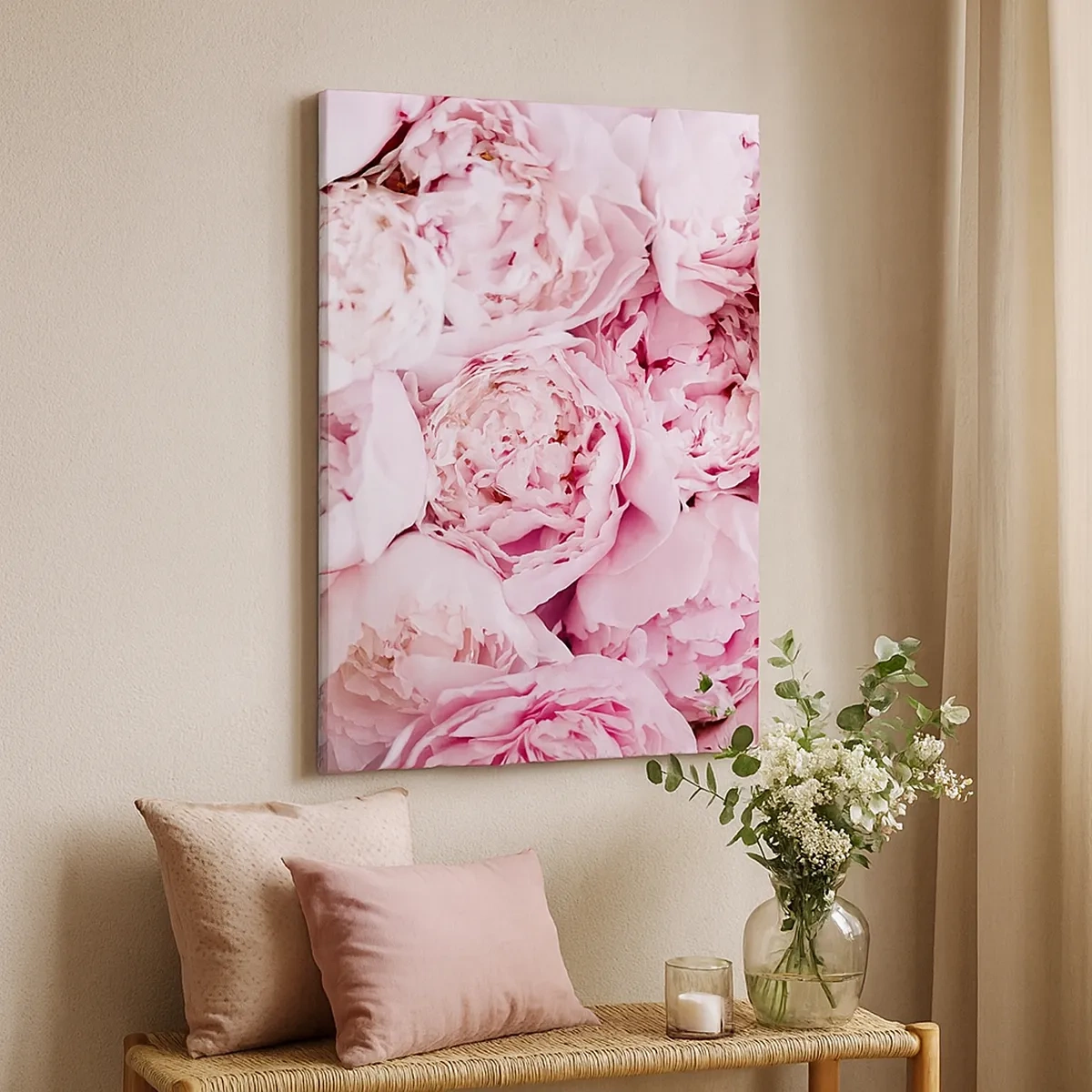 Quadro su tela - Stampe su Tela - Un primo piano di un bouquet di peonie rosa - 50x70cm - Morbide e profumate - Decorazione murale moderna per soggiorno e camera da letto ARTTOR