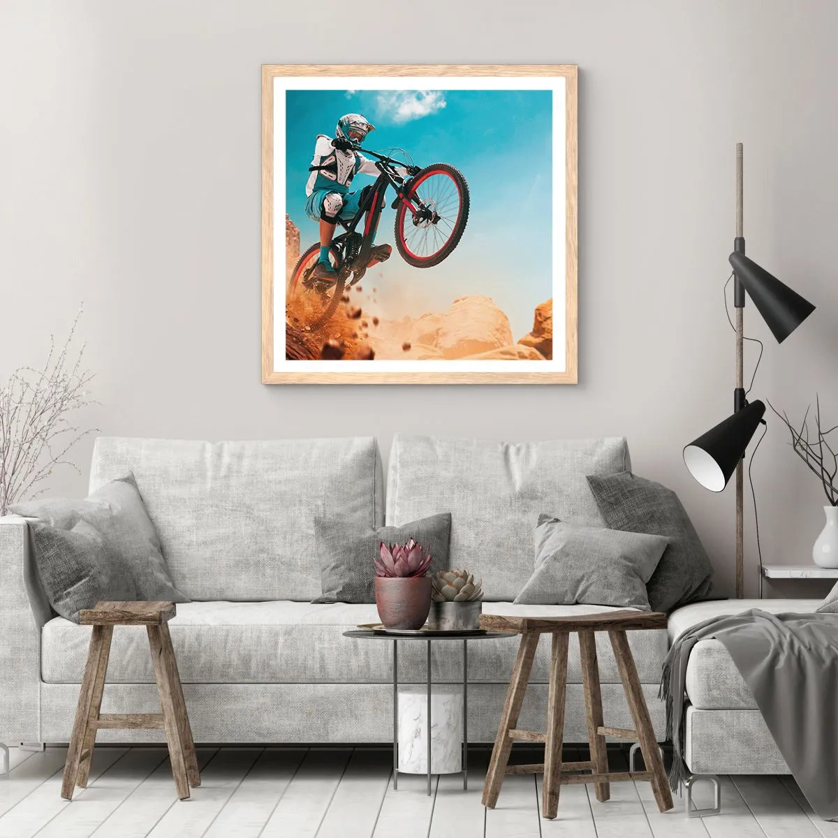 Poster in cornice rovere chiaro - Il demone della follia ciclistica - 30x30 cm
